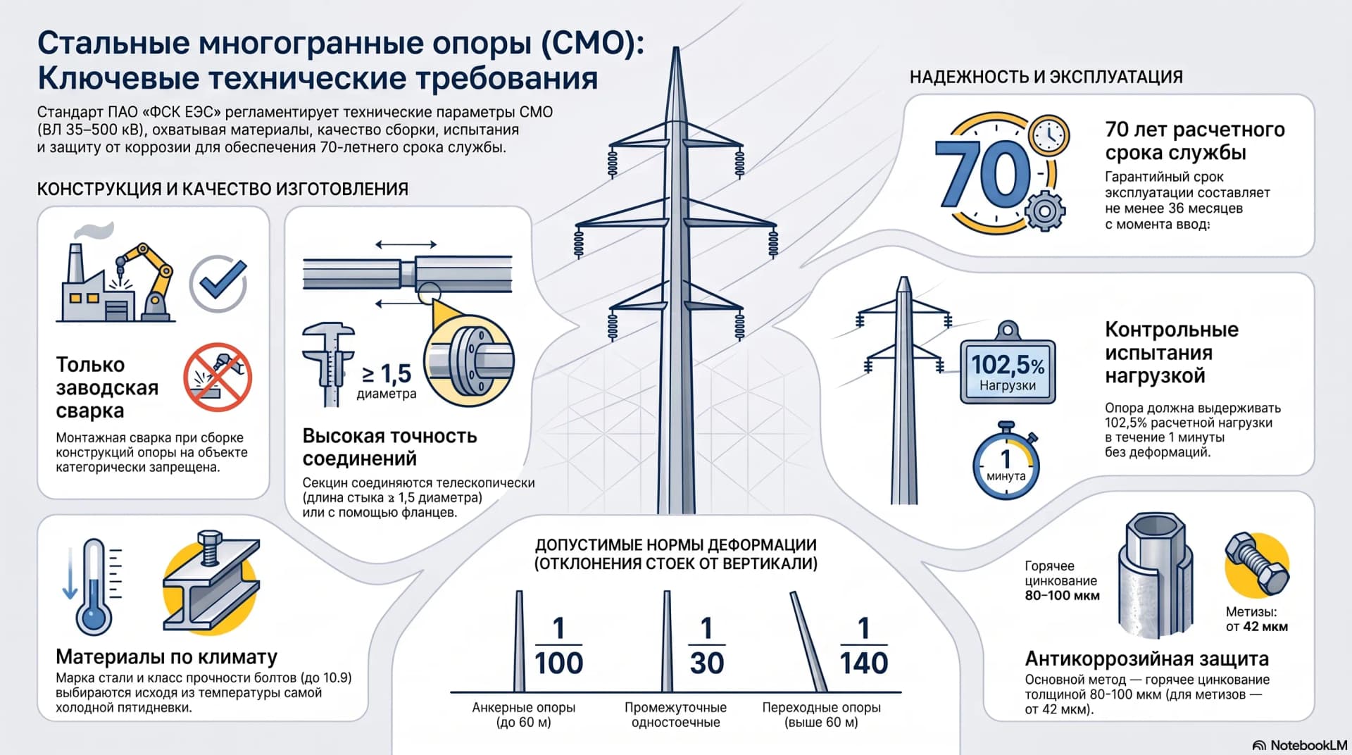 Стальные многогранные опоры ВЛ 35–500 кВ: типы конструкций и требования к сборке по СТО ФСК