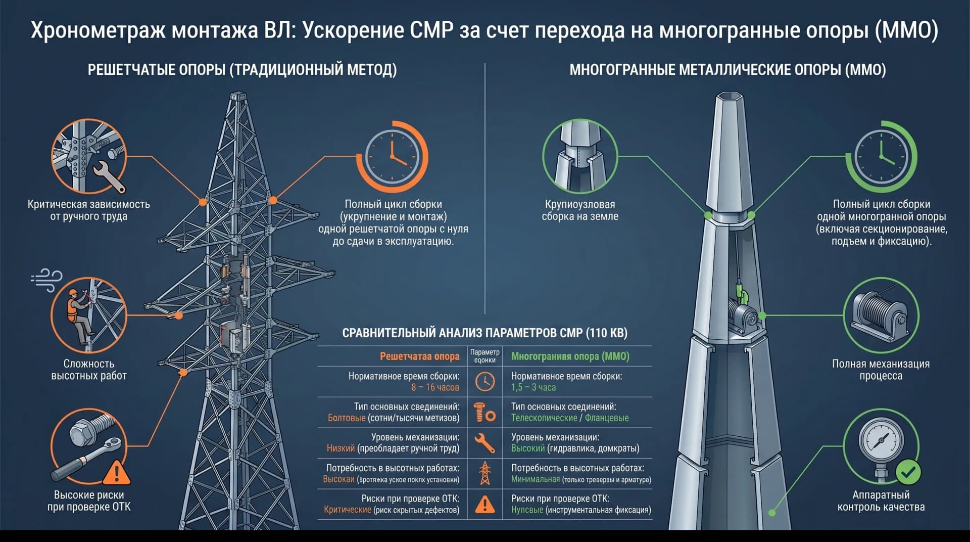 Технология и методы монтажа опор воздушных линий электропередачи ВЛ 0.4-500 кВ