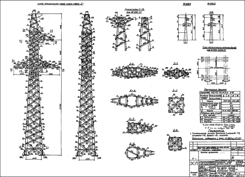 Чертеж КМД Промежуточная опора ПС220-5т