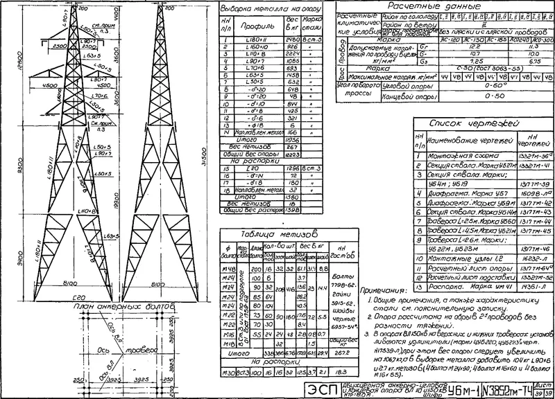 Чертеж КМД Анкерно-угловая опора У6М-1