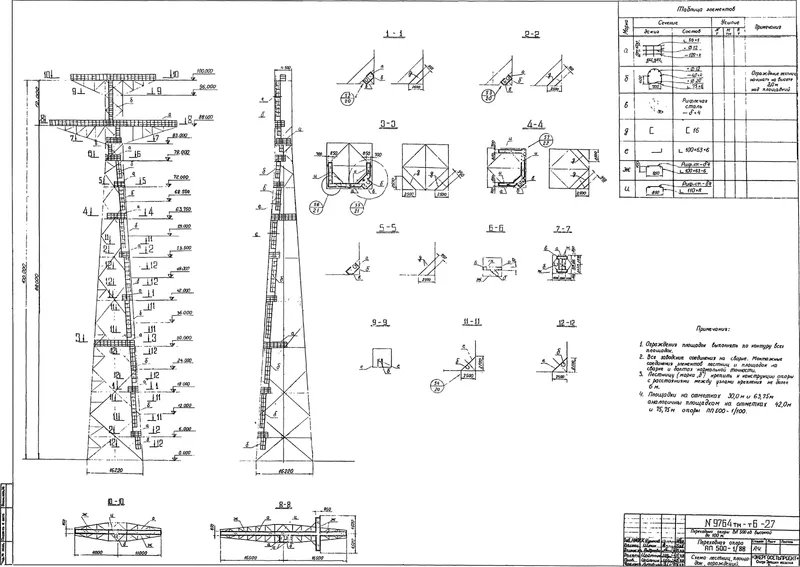 Чертеж КМД Промежуточная переходная опора ПП500-1/88