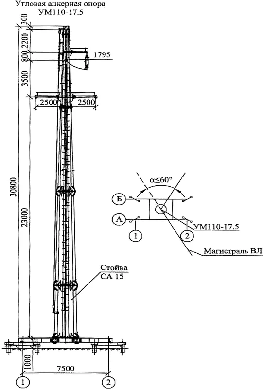 Чертеж КМД Анкерно-угловая опора УМ110-17.5