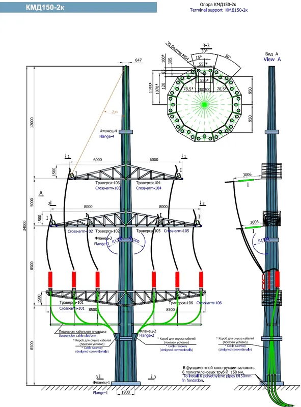 Чертеж КМД Концевая опора КМД150-2к