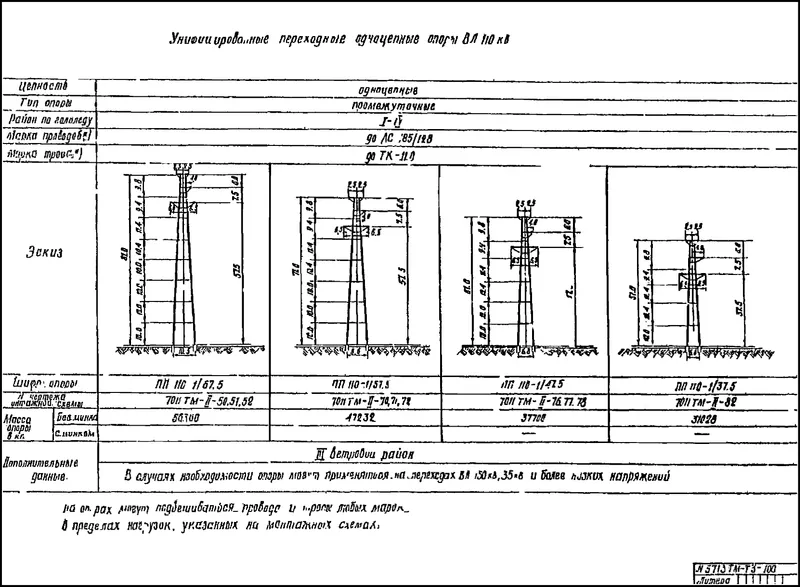 Чертеж КМД Промежуточная переходная опора ПП110-1/47,5