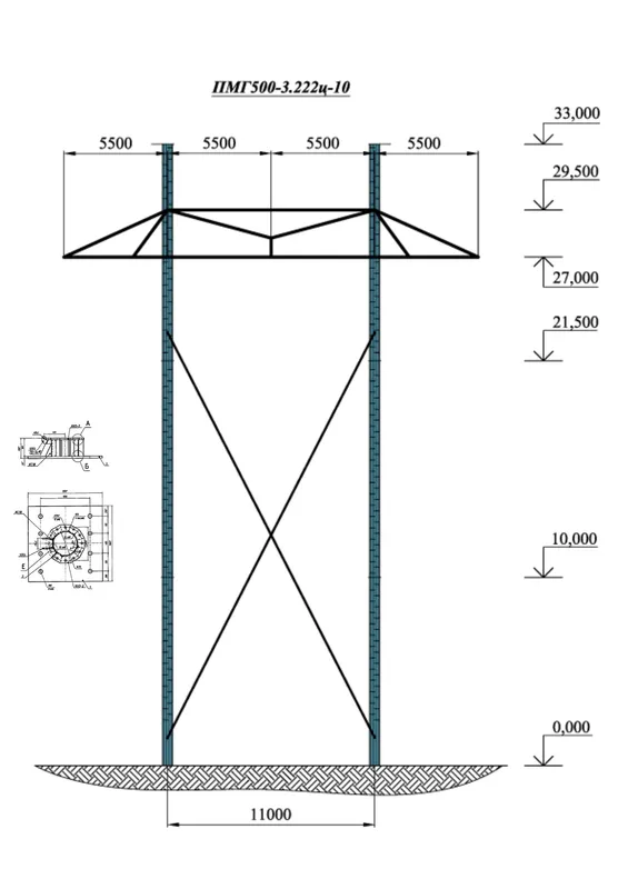 Чертеж КМД Промежуточная опора ПМГ500-3.222ц-10