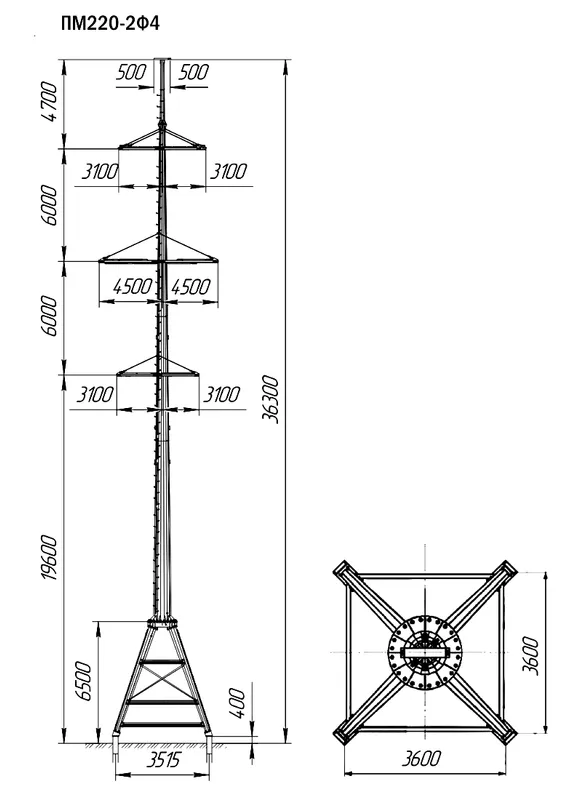 Чертеж Промежуточная опора ПМ220-2Ф4