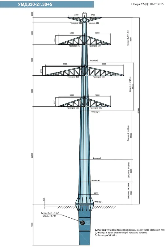 Чертеж КМД Анкерно-угловая опора УМД330-2т.30+5