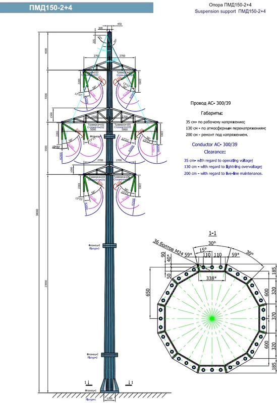 Чертеж КМД Промежуточная опора ПМД150-2+4