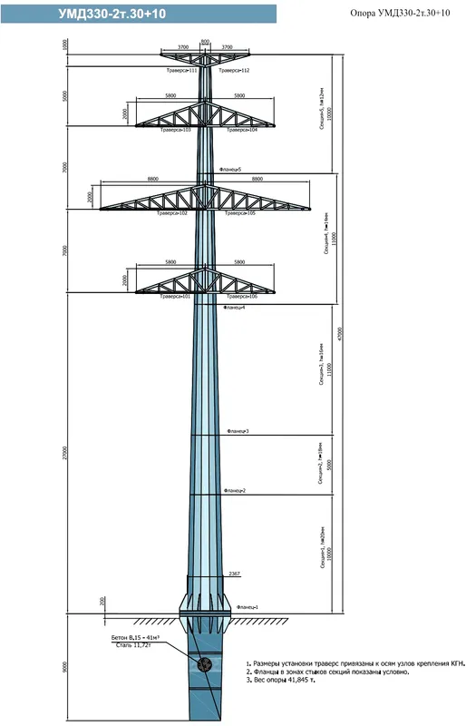 Чертеж КМД Анкерно-угловая опора УМД330-2т.30+10