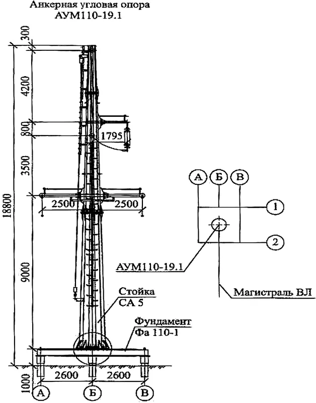 Чертеж КМД Анкерно-угловая опора АУМ110-19.1