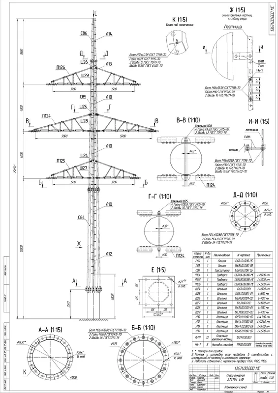 Чертеж КМД Анкерная опора АМ110-4Ф