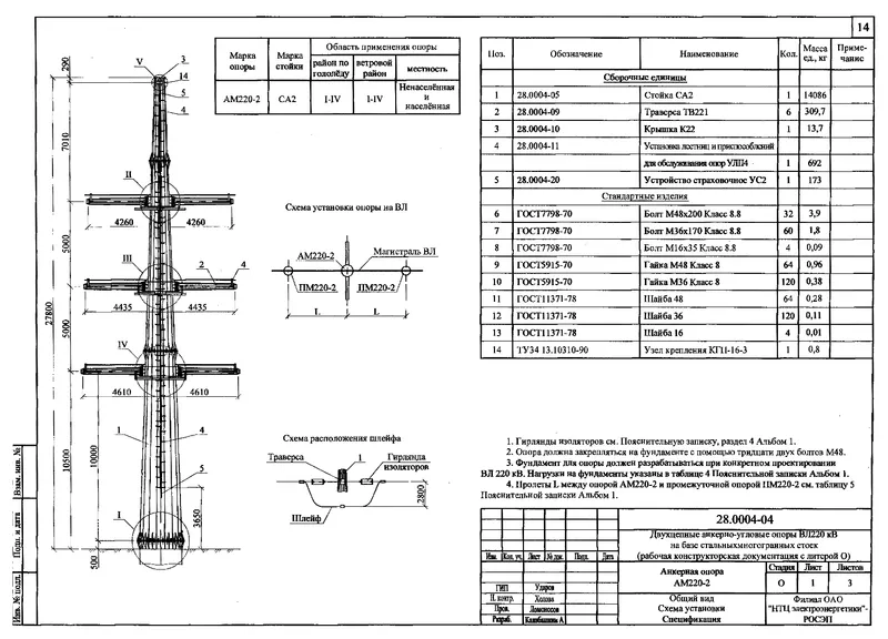 Чертеж КМД Анкерная опора АМ220-2