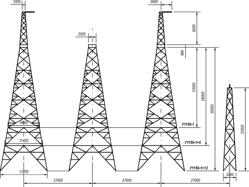 Чертеж КМД Анкерно-угловая опора У1150-1+5