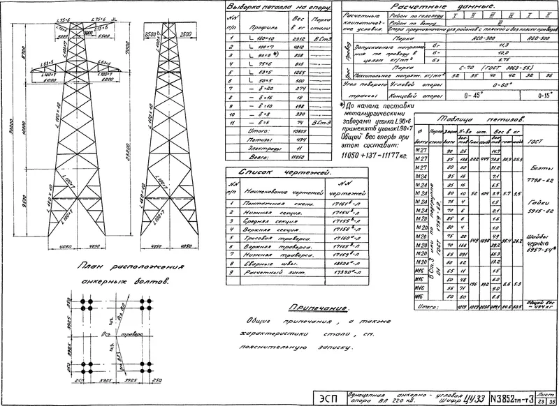 Чертеж КМД Анкерно-угловая опора ЦУ33