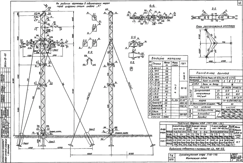 Чертеж КМД Промежуточная опора П110-7ТС