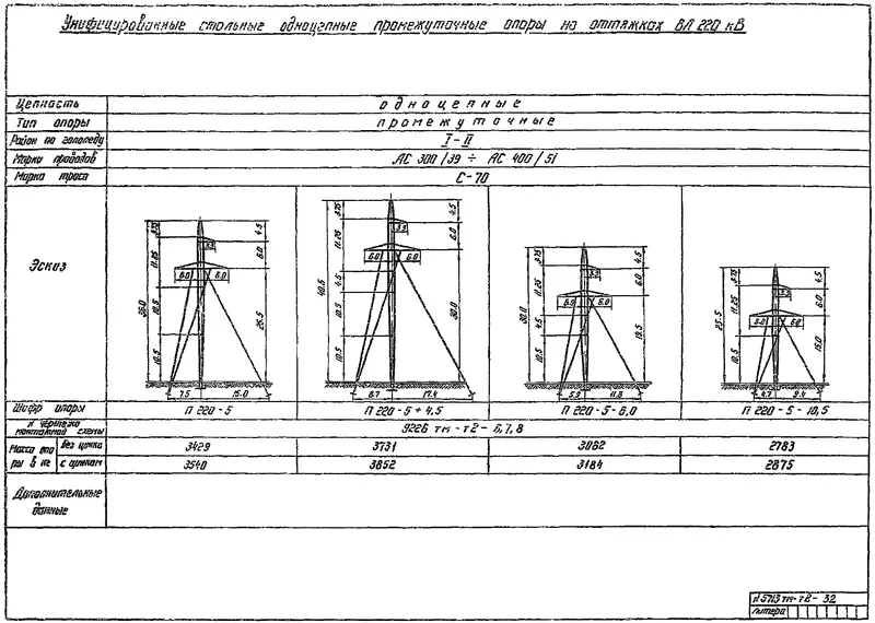Чертеж КМД Промежуточная опора П220-5+4,5