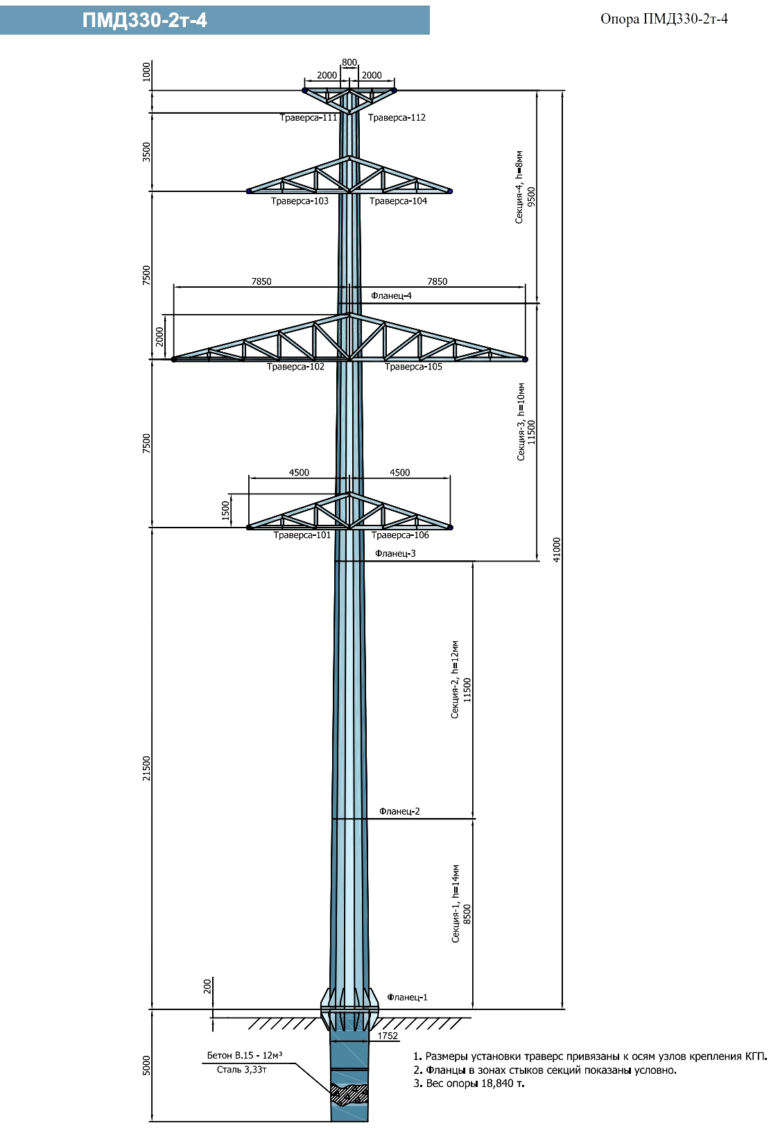 Чертеж Промежуточная опора ПМД330-2т-4