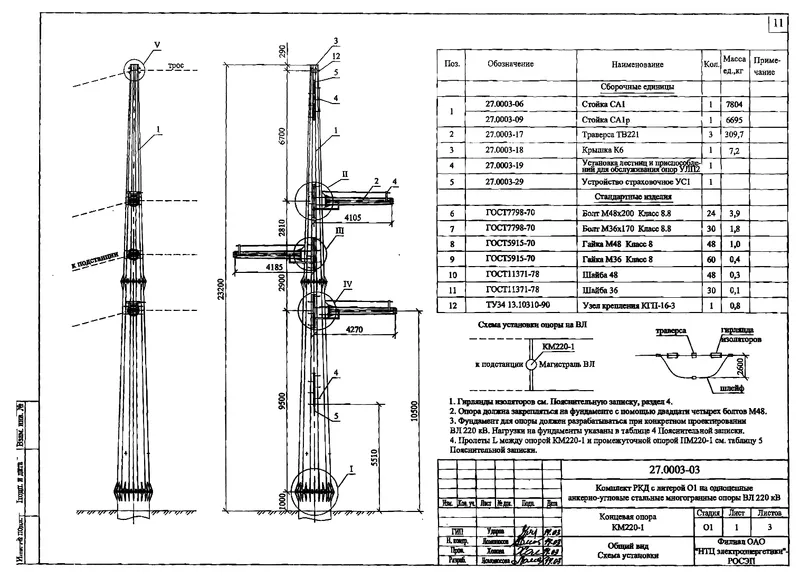 Чертеж КМД Концевая опора КМ220-1